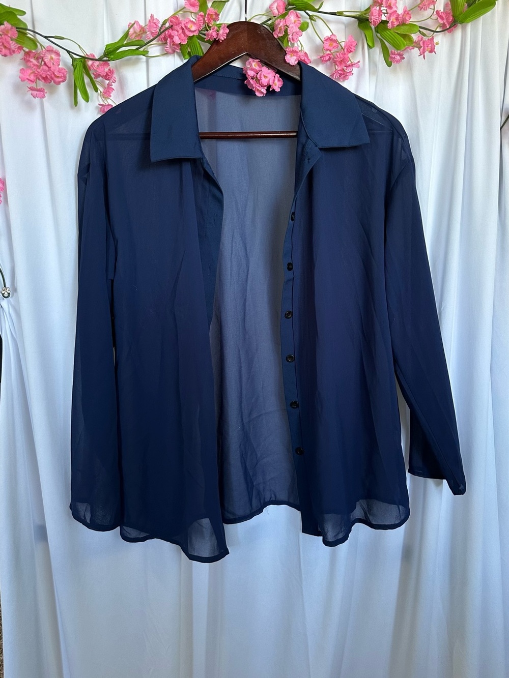 Sheer Navy Button-Up Blouse